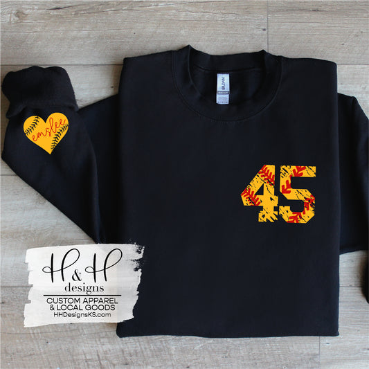 Distressed Softball Numbers with custom sleeve option!