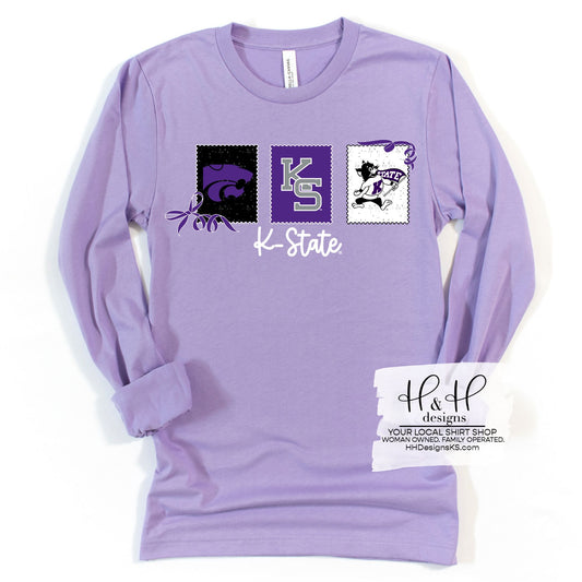 K-State Stamps and Bows for Dark Lavender ~ Licensed Apparel ~ HHKSU198
