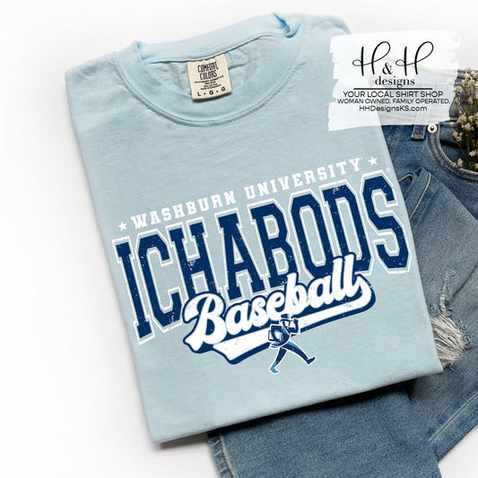 Washburn University Ichabods Baseball Distressed Retro Script ~ Licensed Apparel ~ HHWU231