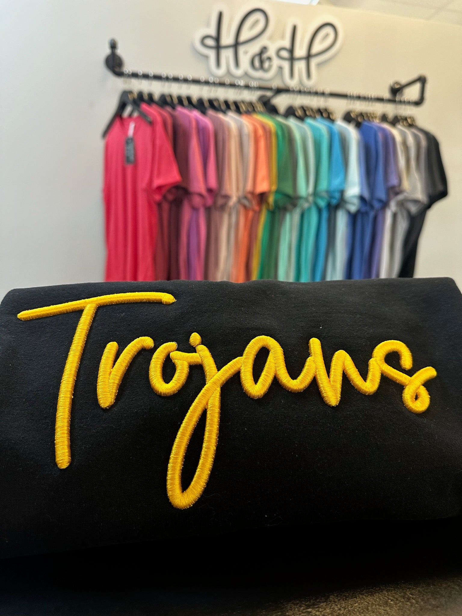 Trojans Puff Script 3D Embroidery H&H Designs LLC