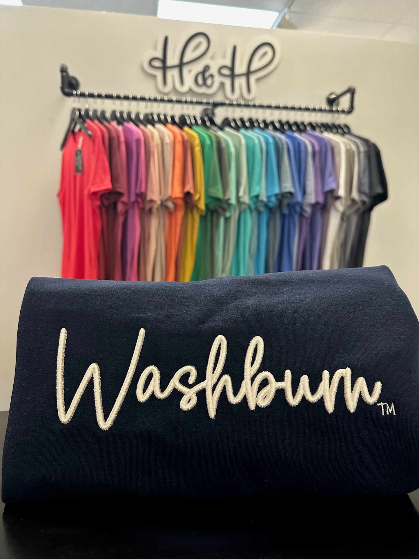 Washburn PUFF Script ~ White Embroidery ~ HHWU167  ~ Licensed Washburn Apparel