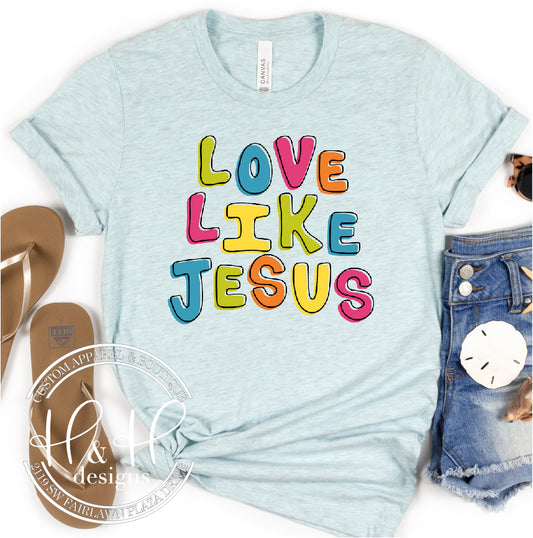 Love Like Jesus Rainbow Bubble Letters
