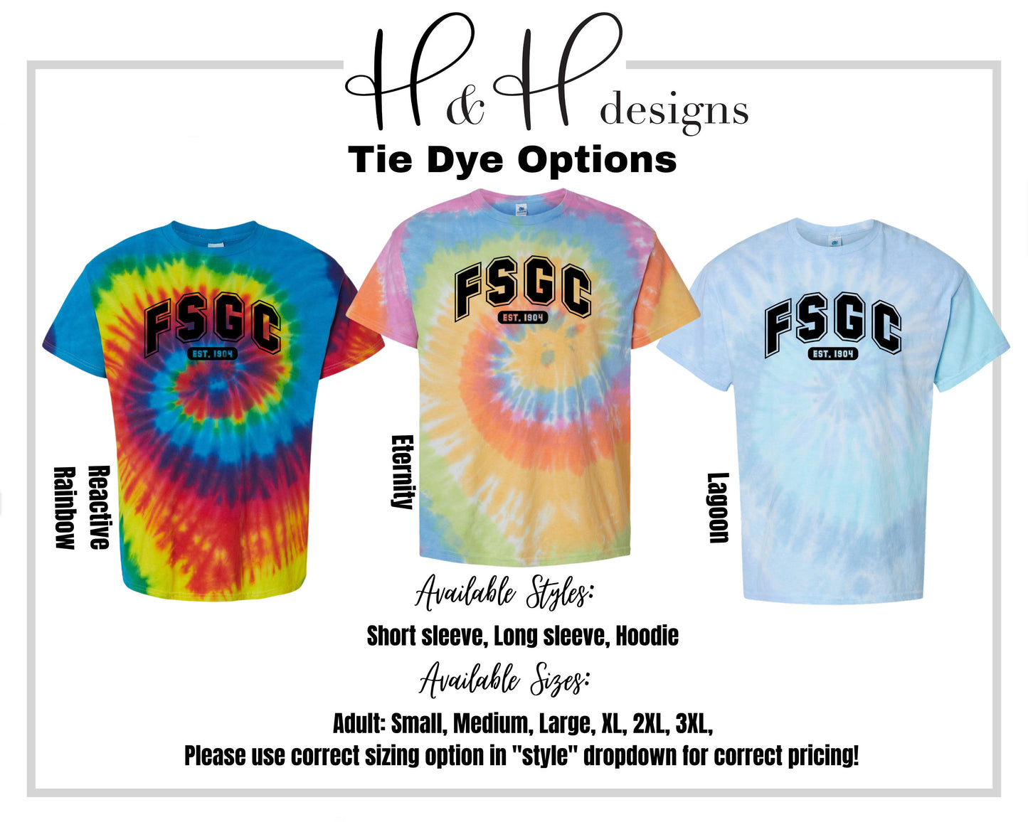 Tie Dye Options for FSGC Black Athletic Block - Family Service and Guidance Center