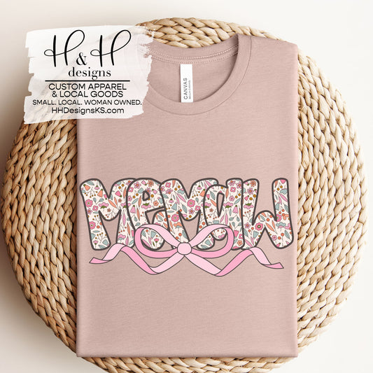 Memaw Floral Doodle Bow