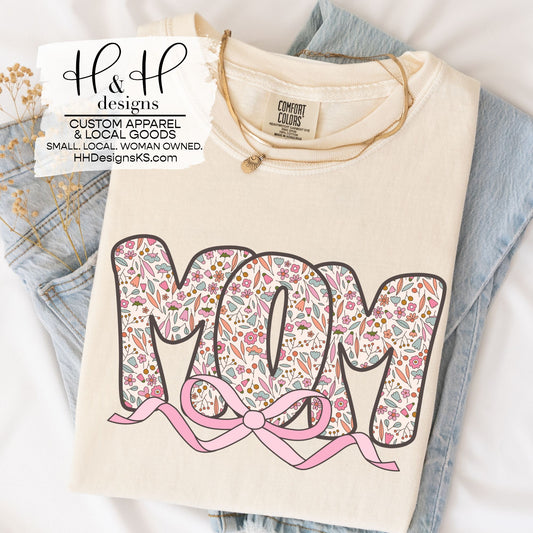 Mom Floral Doodle Bow