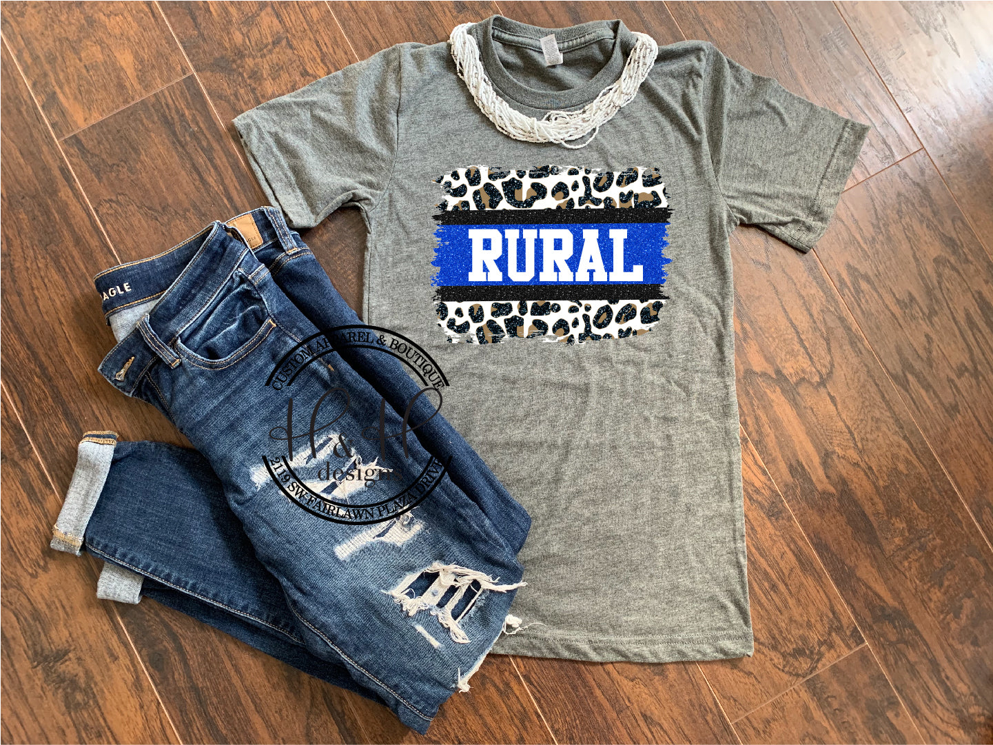 Rural White Leopard Blue Glitter Rectangle