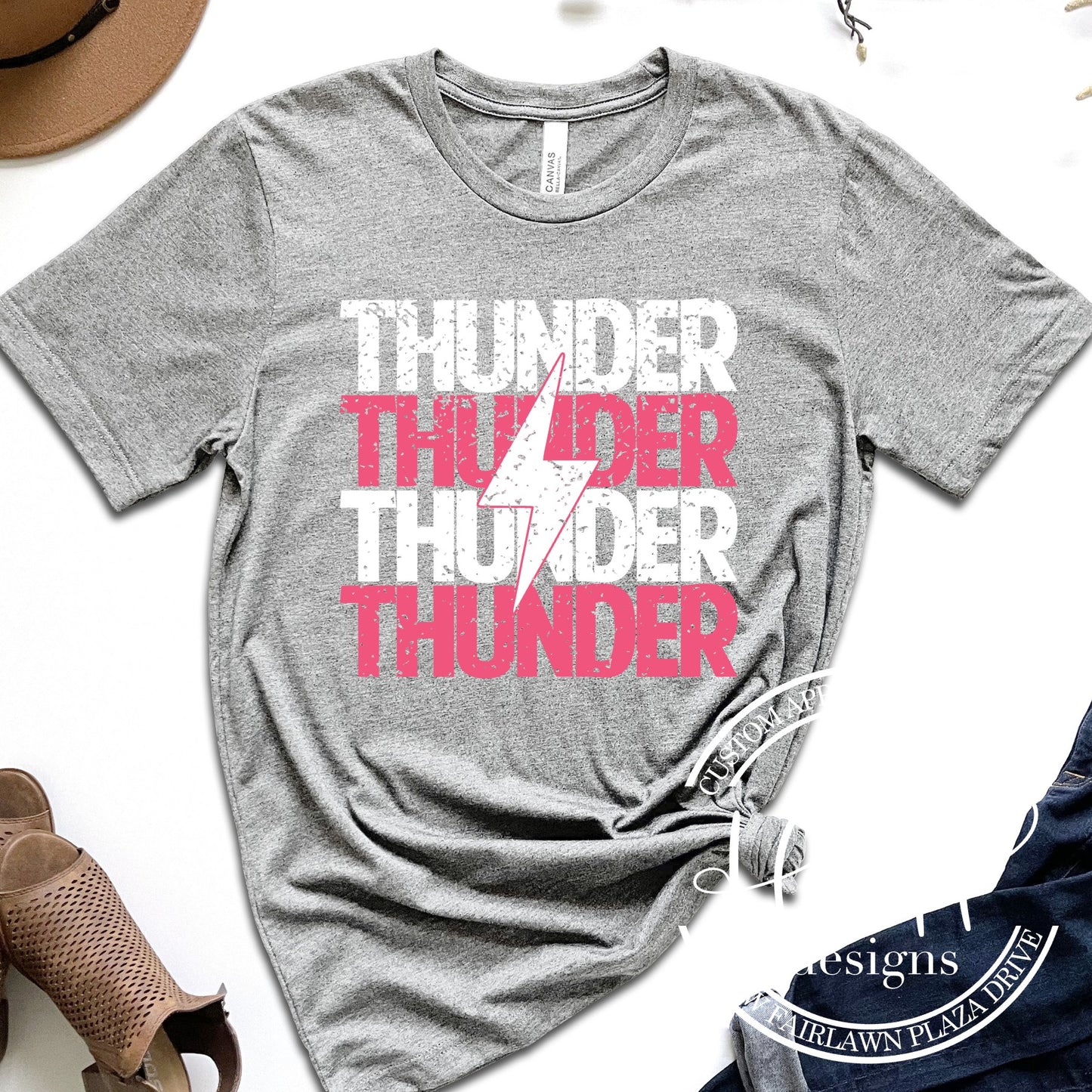 Pink & White Thunder Distressed Stack - Topeka Thunder