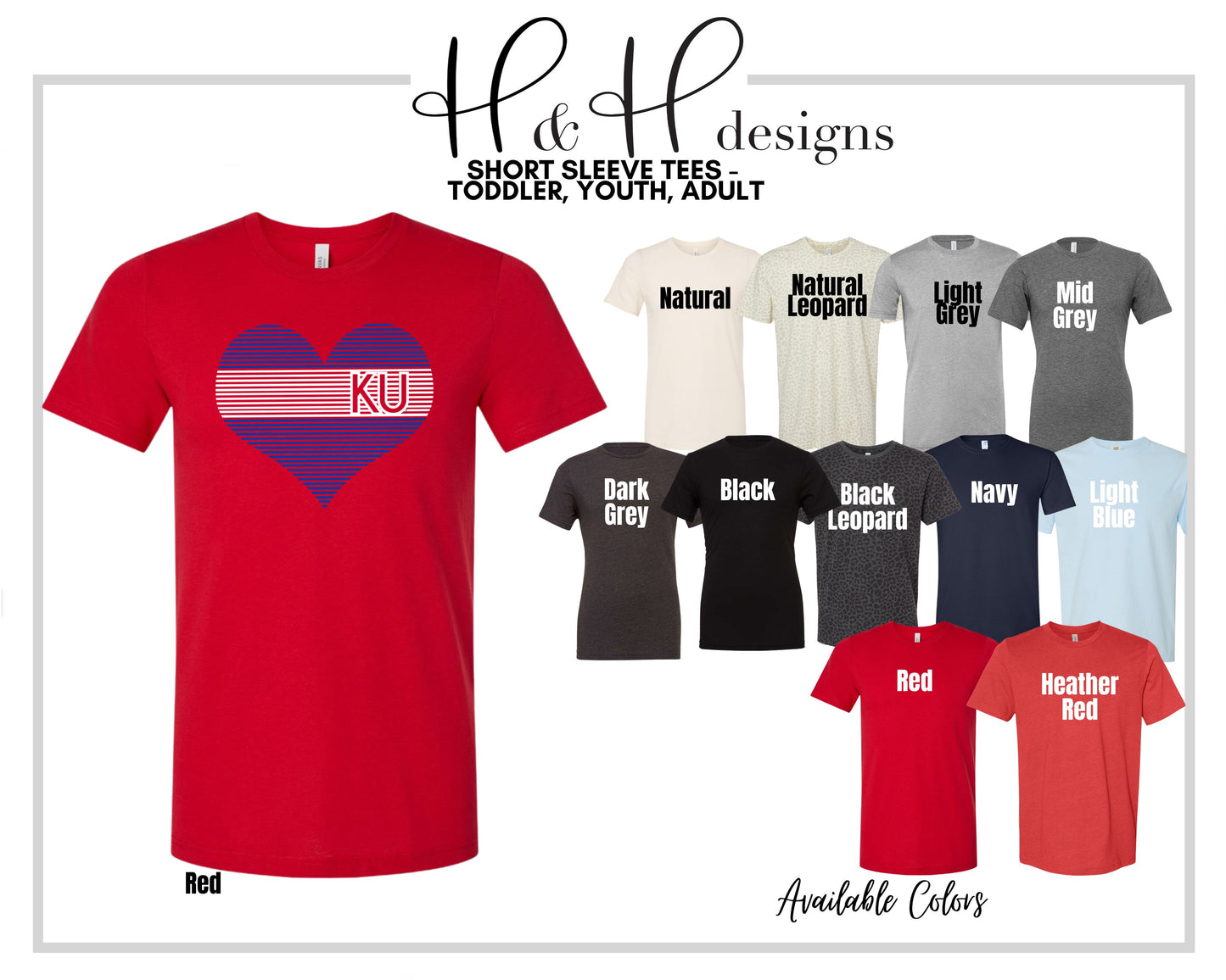 Blue KU lined heart   ~ Licensed Apparel ~ HHKU114