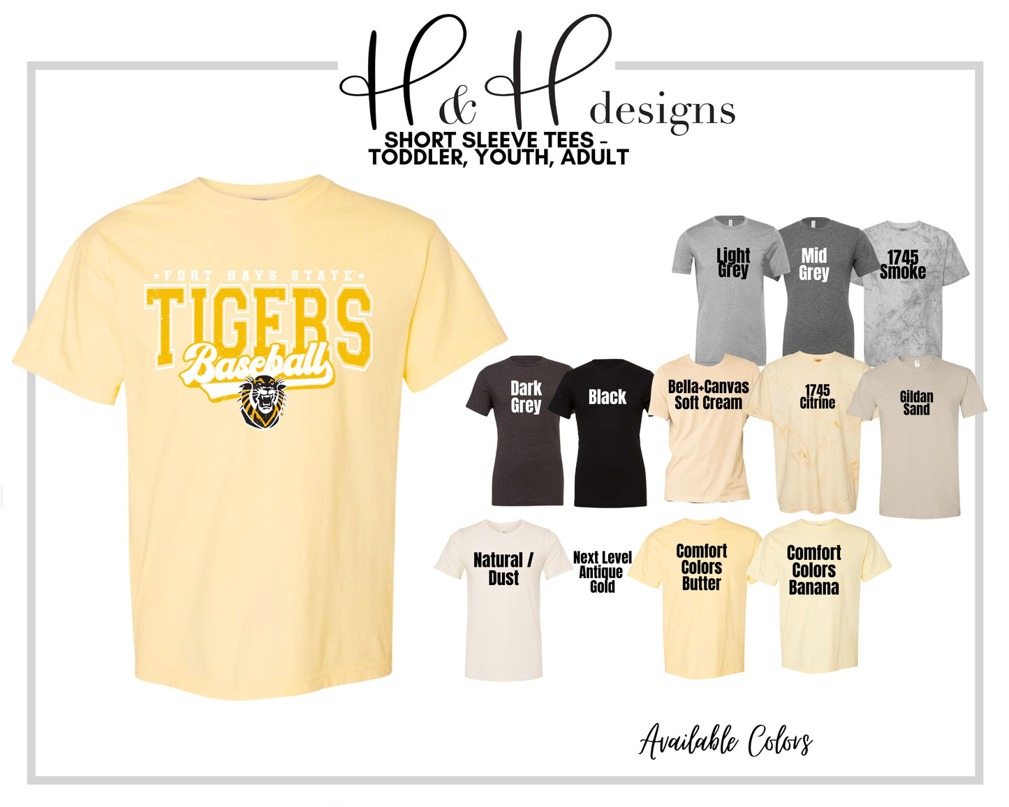 Fort Hays State Tigers Baseball Distressed Retro Script ~ Licensed Apparel ~ HHFHSU132