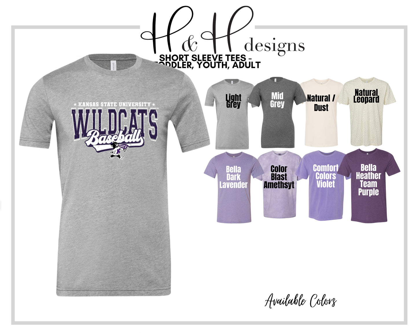 Kansas State University Baseball Distressed Retro Script ~ Licensed Apparel ~ HHKSU209