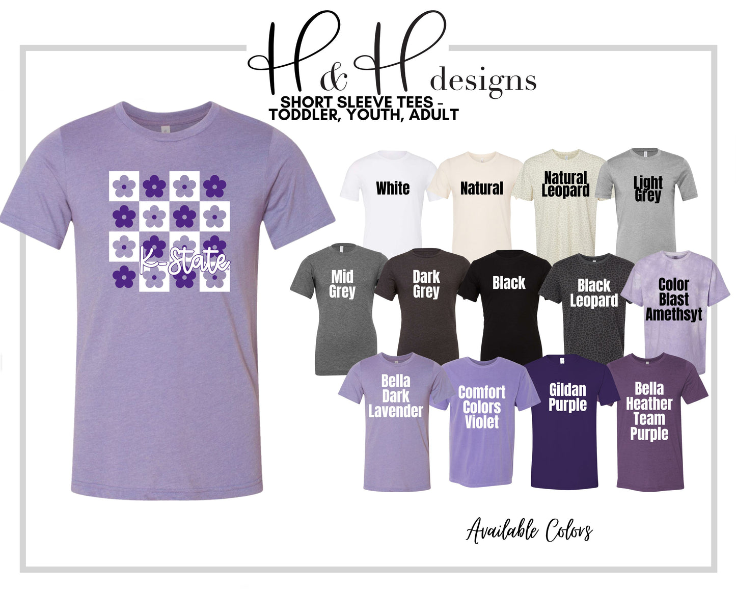 Purple & White K-State Daisy Block ~ HHKSU153 ~ Licensed K-State Apparel