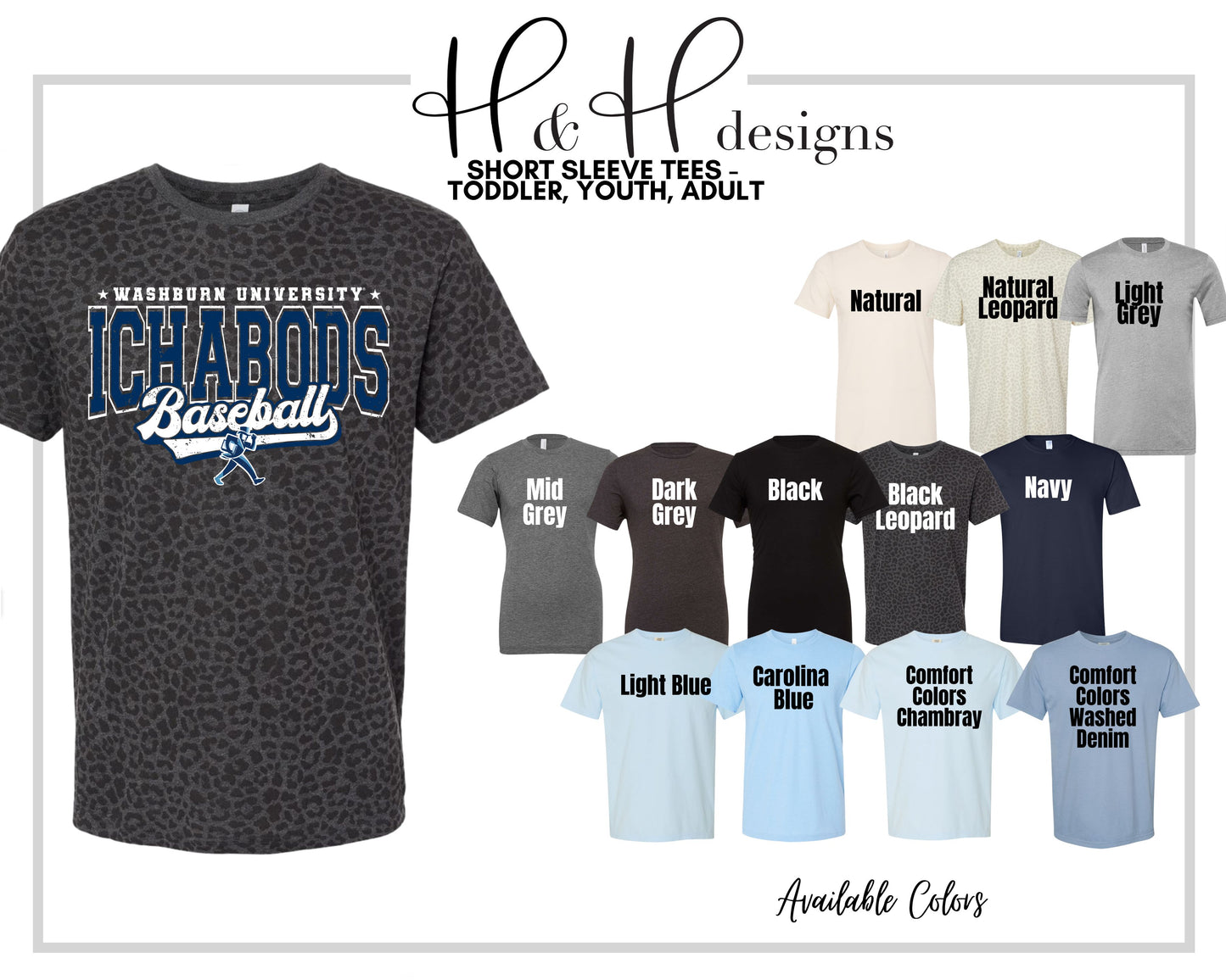 Washburn University Ichabods Baseball Distressed Retro Script ~ Licensed Apparel ~ HHWU231