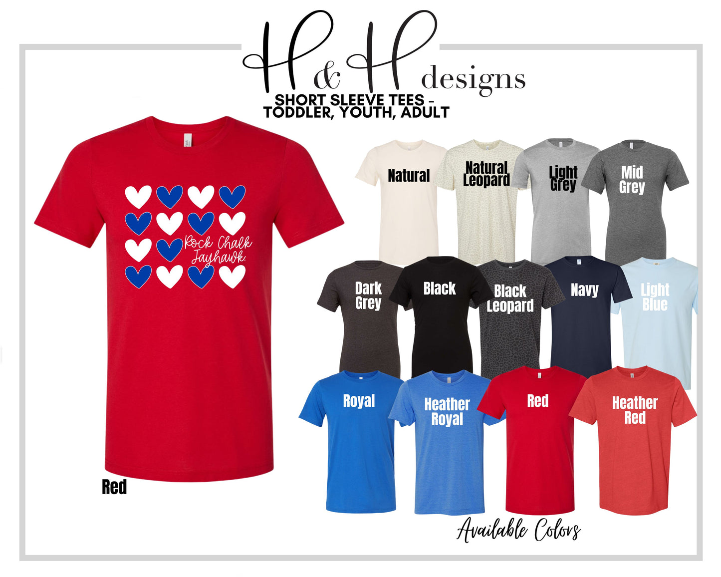 Rock Chalk Jayhawk Repeat Hearts ~ Licensed Apparel ~ HHKU118