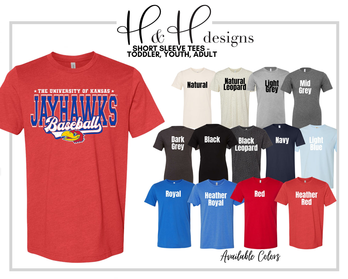 The University of Kansas Jayhawks Baseball Distressed Retro Script  ~ Licensed Apparel ~ HHKU180