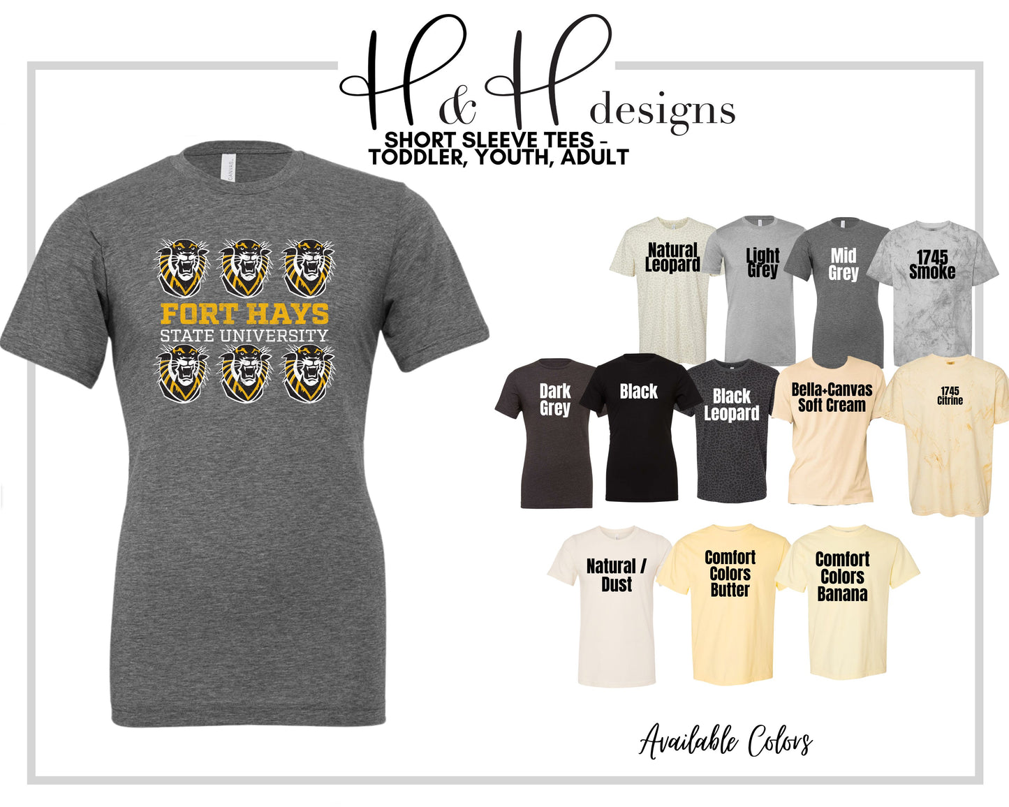 Fort Hays State University Distressed Tigers ~ Licensed Apparel ~ HHFHSU111