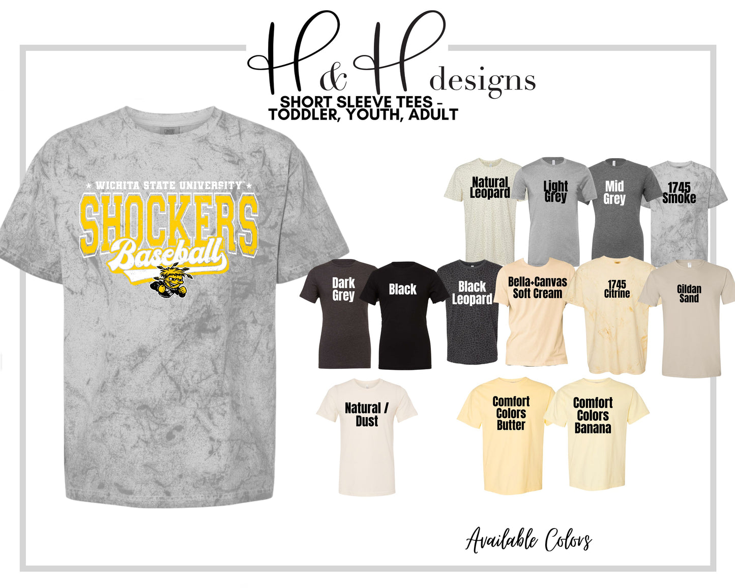Wichita State Shockers Baseball Distressed Retro Script ~ Licensed Apparel ~ HHWSU133