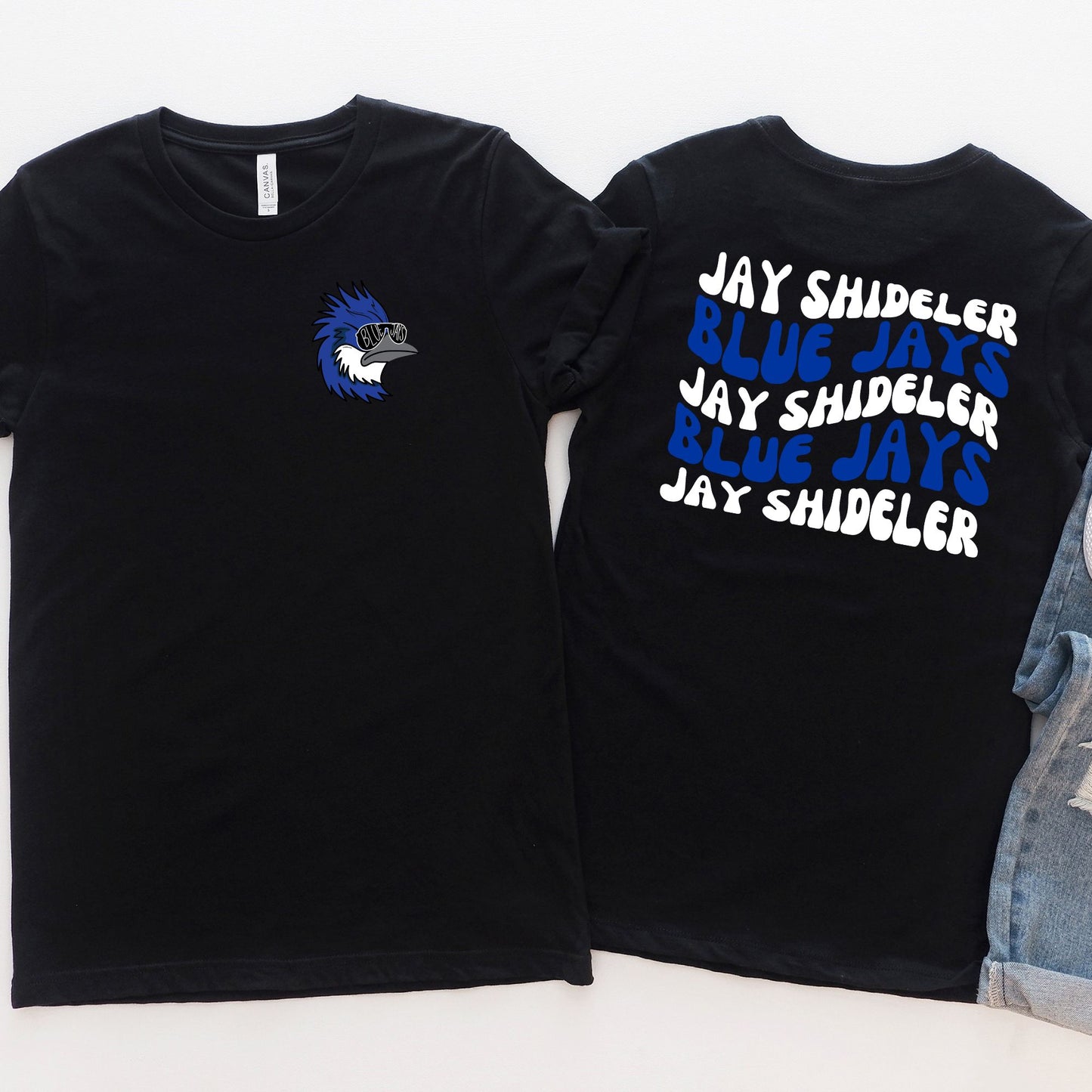 Jay Shideler Blue Jays Retro Wavy with Pocket Mascot ~ Jay Shideler Staff Shirts ~ HH545