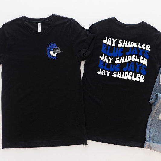 Jay Shideler Blue Jays Retro Wavy with Pocket Mascot ~ Jay Shideler Staff Shirts ~ HH545