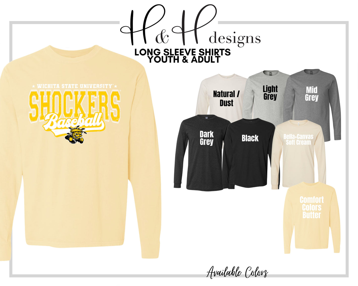 Wichita State Shockers Baseball Distressed Retro Script ~ Licensed Apparel ~ HHWSU133
