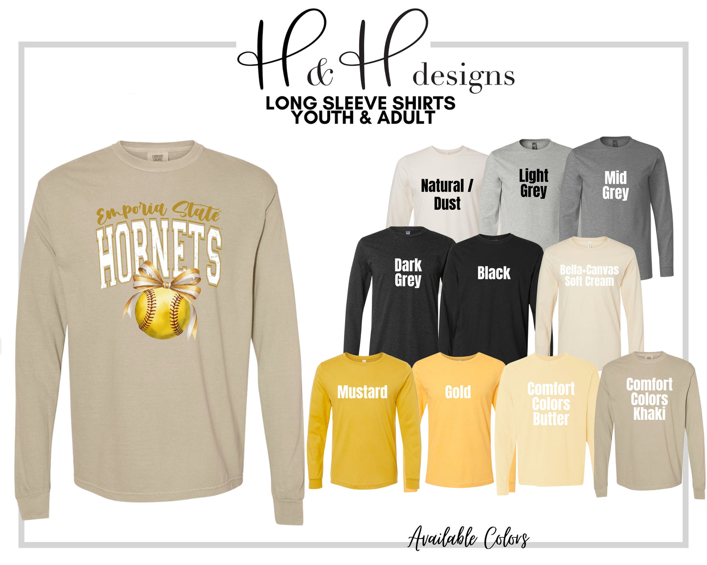Emporia State Hornets Softball Block Bow ~ Licensed Apparel ~ HHESU150