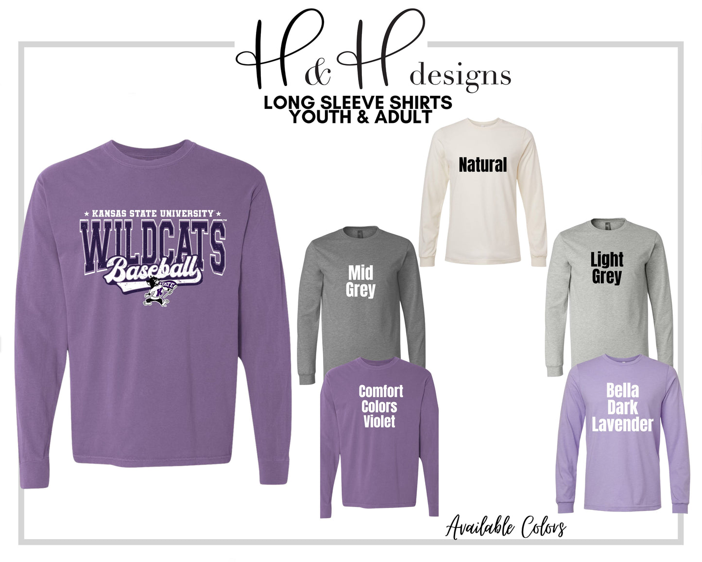 Kansas State University Baseball Distressed Retro Script ~ Licensed Apparel ~ HHKSU209