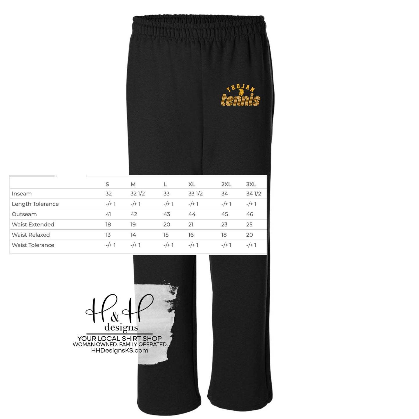 Trojan Tennis Sweatpants ~ Open Bottom, No pocket