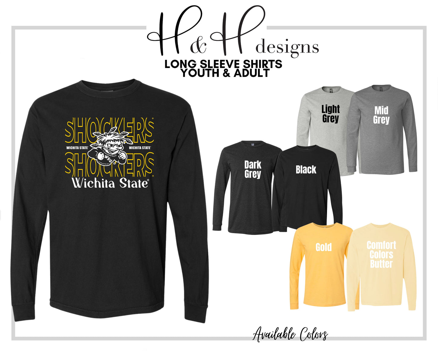 Wichita State Shockers Hallow Outline ~ Licensed Apparel ~ HHWSU130