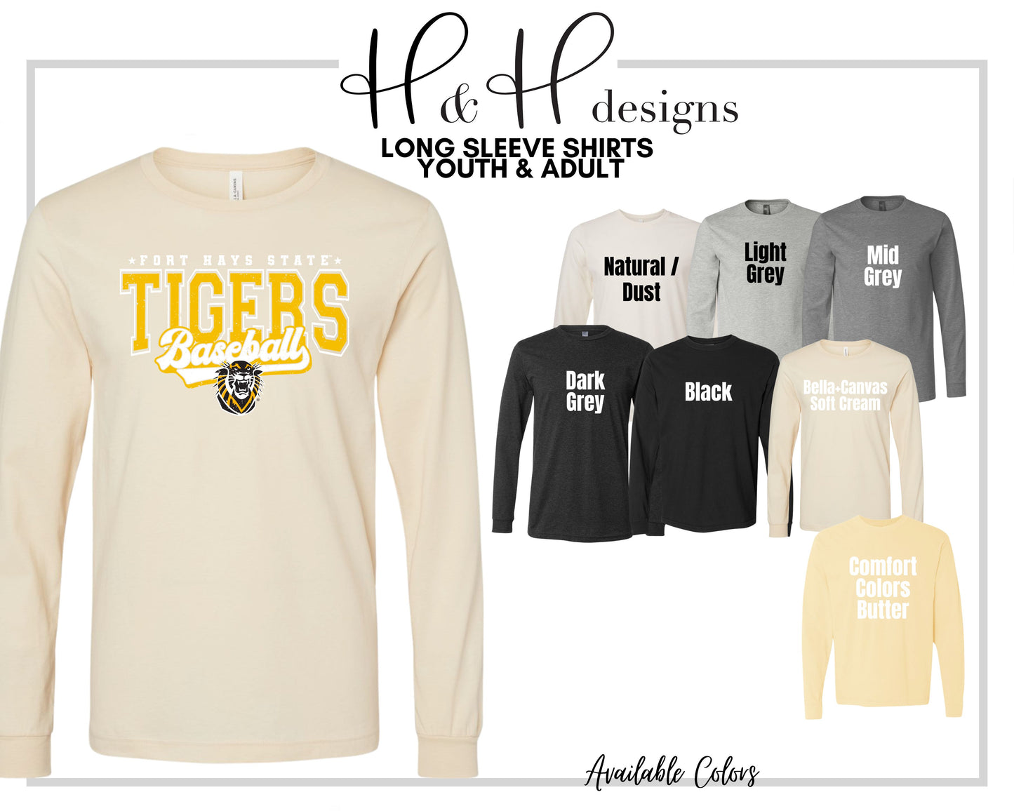 Fort Hays State Tigers Baseball Distressed Retro Script ~ Licensed Apparel ~ HHFHSU132