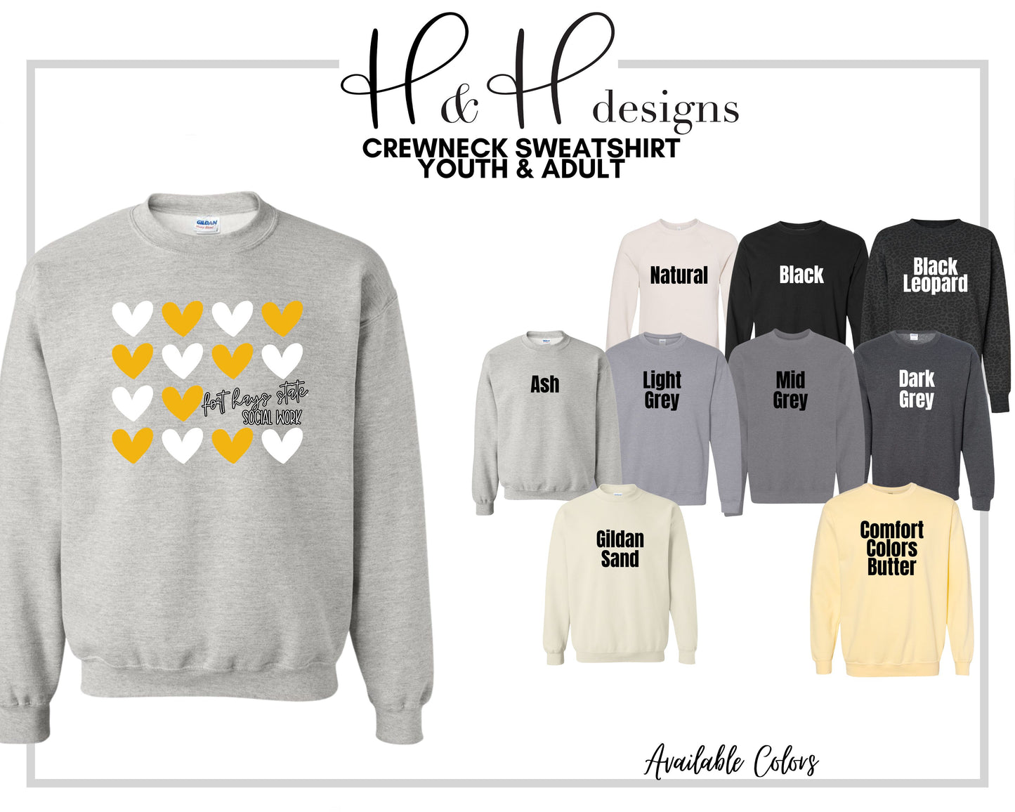 Fort Hays State Social Work Repeat Hearts ~ Licensed Apparel ~ HHFHSU137