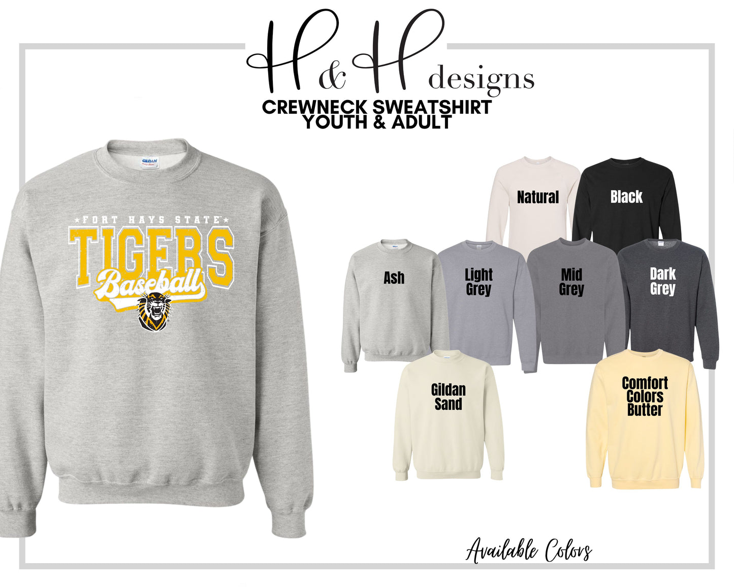 Fort Hays State Tigers Baseball Distressed Retro Script ~ Licensed Apparel ~ HHFHSU132