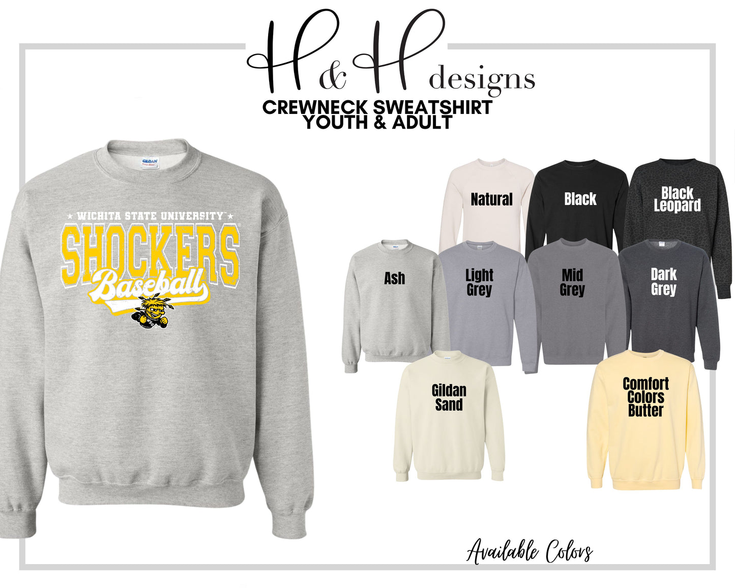 Wichita State Shockers Baseball Distressed Retro Script ~ Licensed Apparel ~ HHWSU133