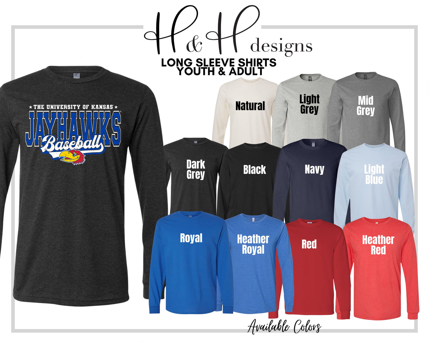 The University of Kansas Jayhawks Baseball Distressed Retro Script  ~ Licensed Apparel ~ HHKU180