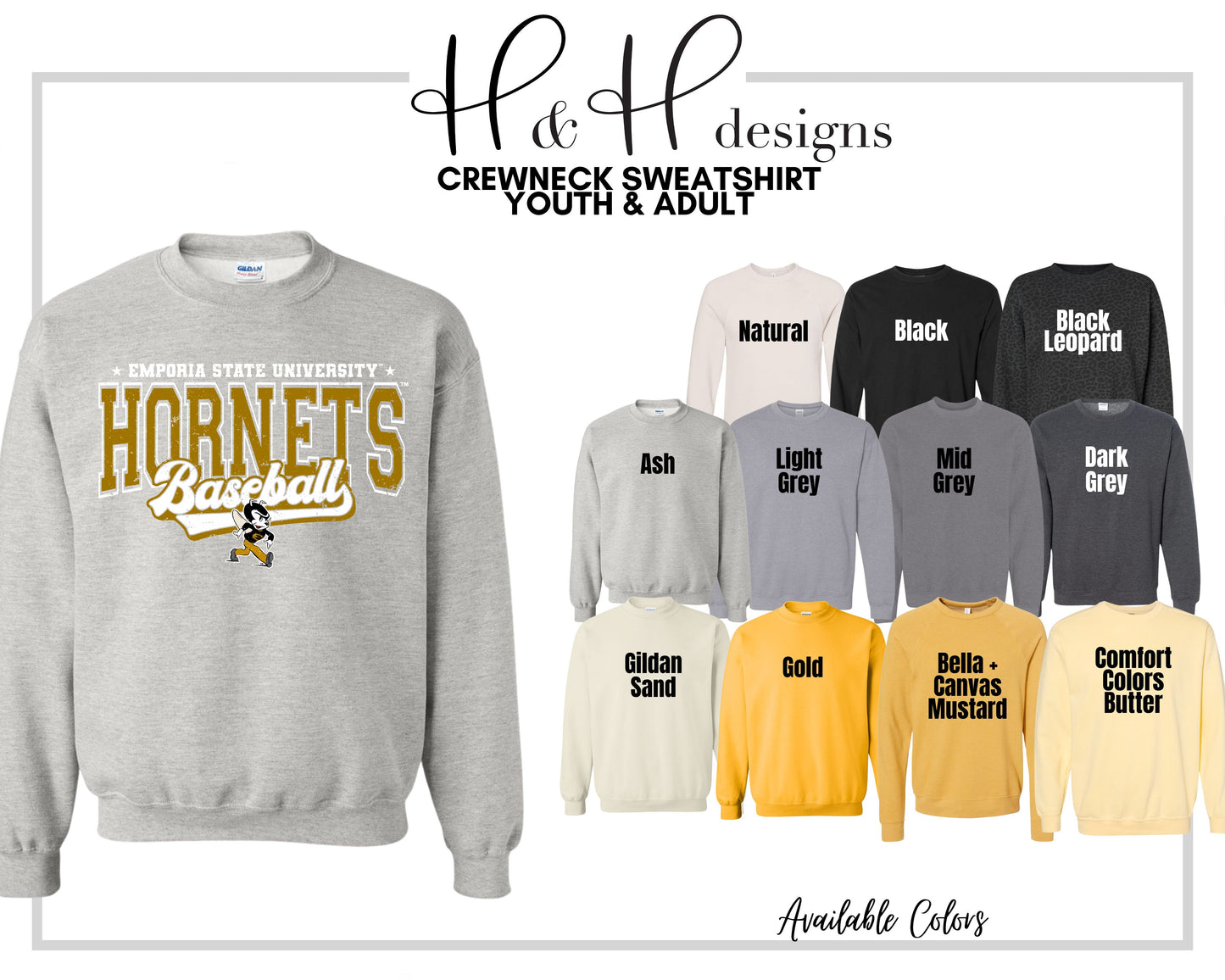Emporia State Hornets Baseball Distressed Retro Script  ~ Licensed Apparel ~ HHESU146