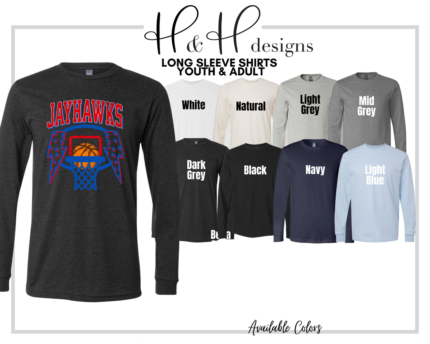 Jayhawks Lightning Bolt Basketball ~ Licensed Apparel ~ HHKU179