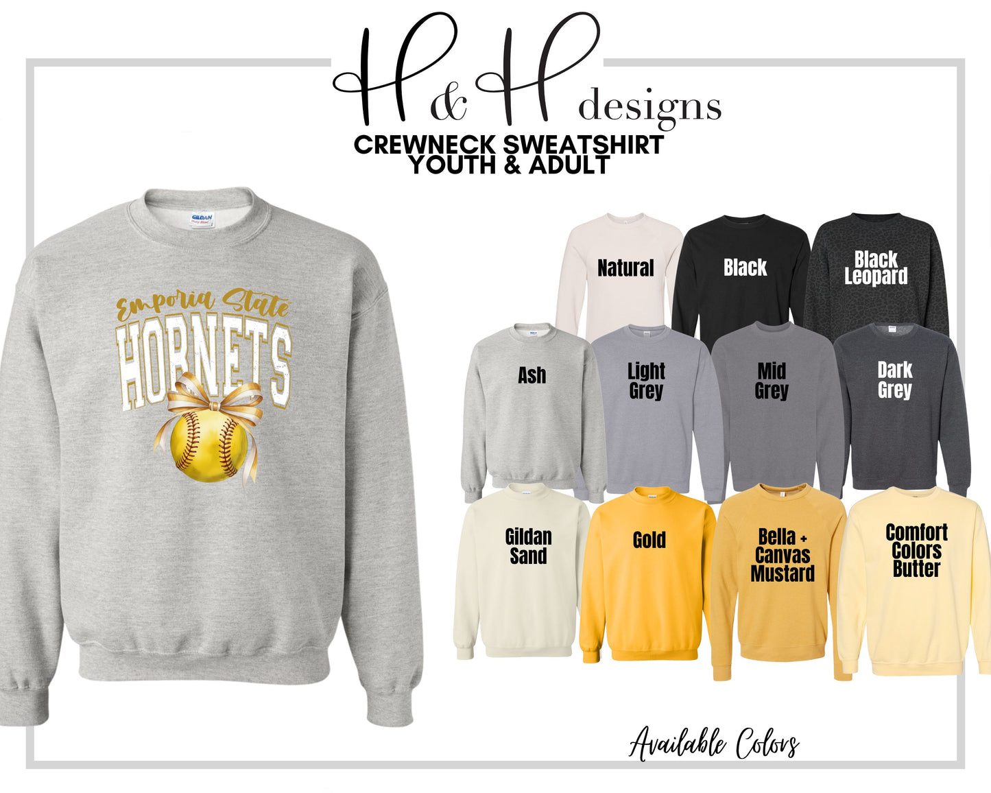 Emporia State Hornets Softball Block Bow ~ Licensed Apparel ~ HHESU150