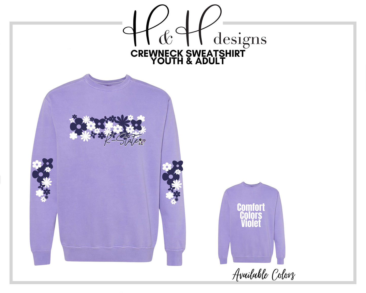 Dark Purple K-State Floral Scatter  ~ Licensed Apparel ~ HHKSU170