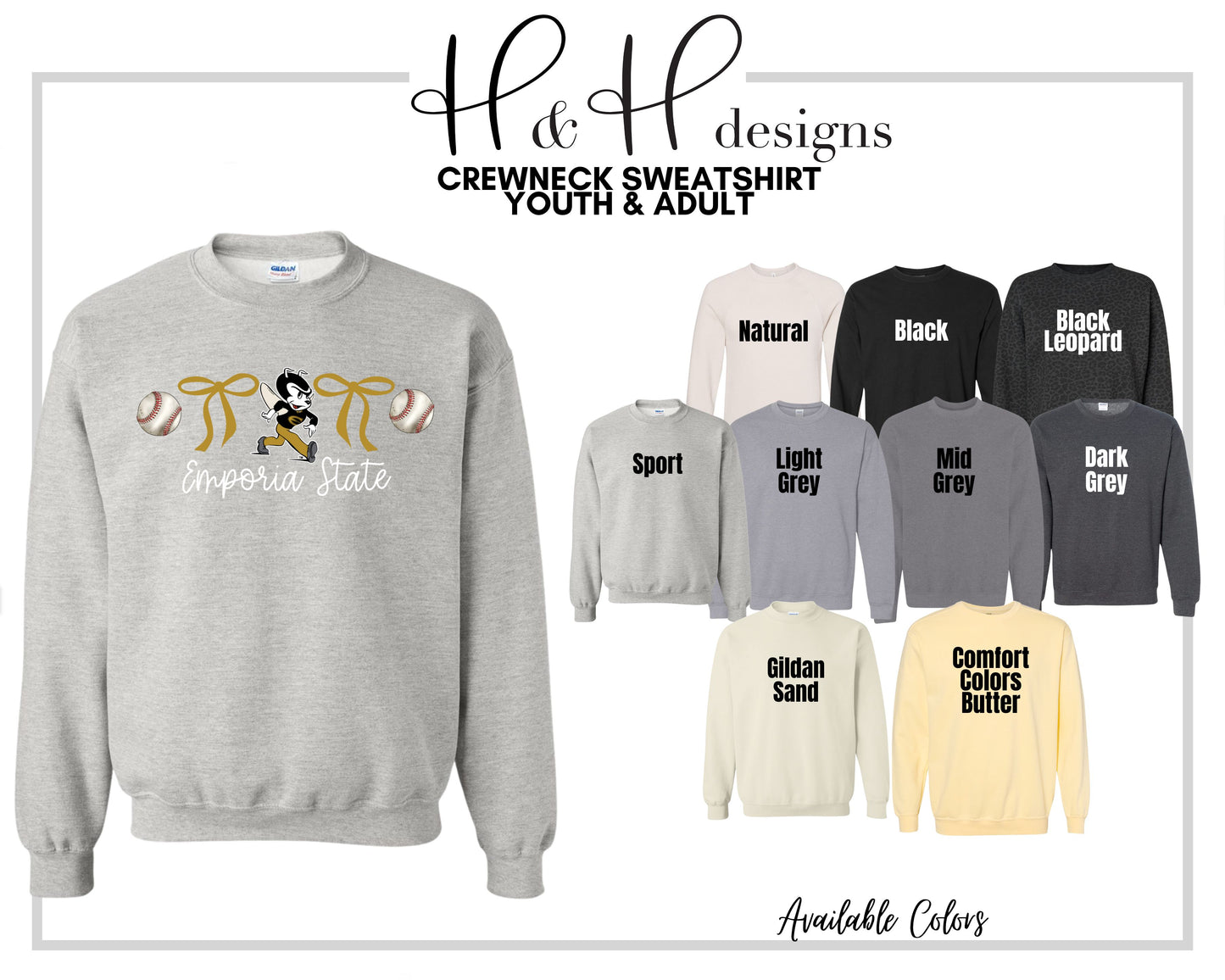 Emporia State Coquette Baseball Bows ~ Licensed Apparel ~ HHESU136