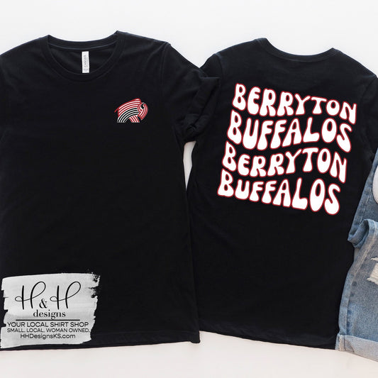 Berryton Buffalos Retro Wavy with Pocket Mascot