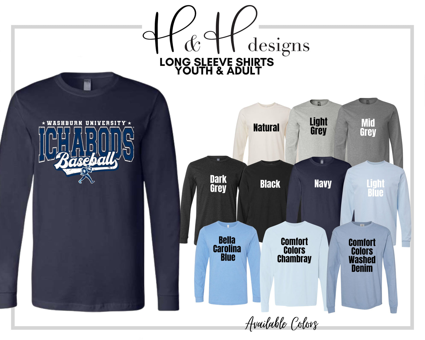 Washburn University Ichabods Baseball Distressed Retro Script ~ Licensed Apparel ~ HHWU231