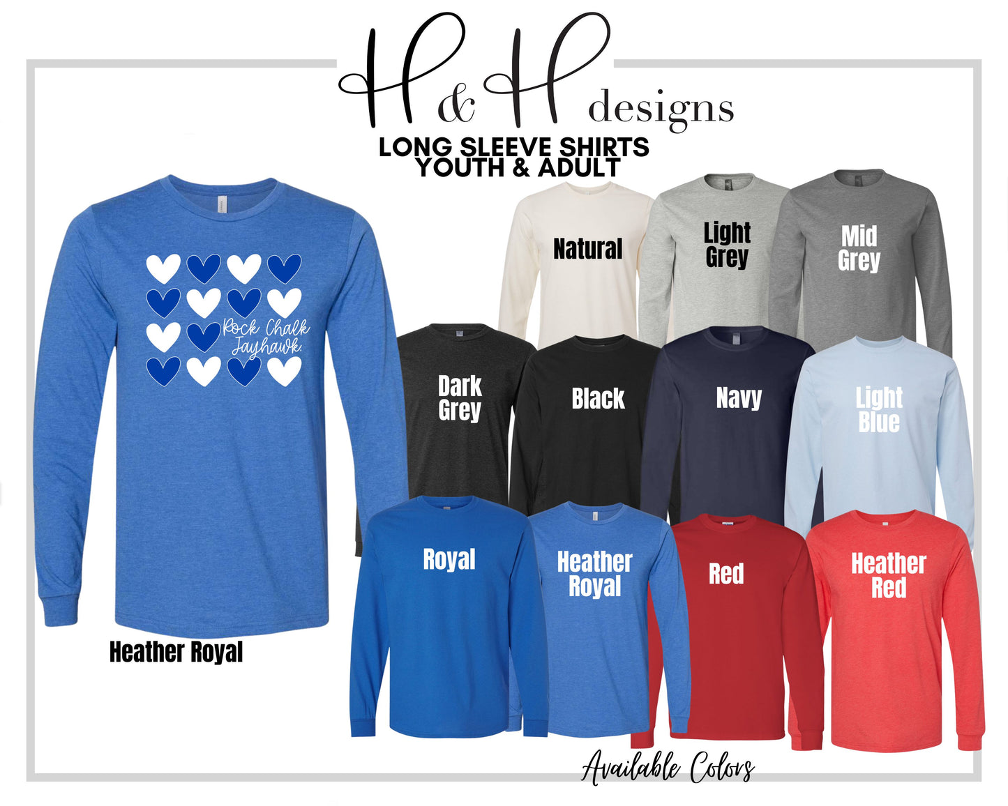 Rock Chalk Jayhawk Repeat Hearts ~ Licensed Apparel ~ HHKU118