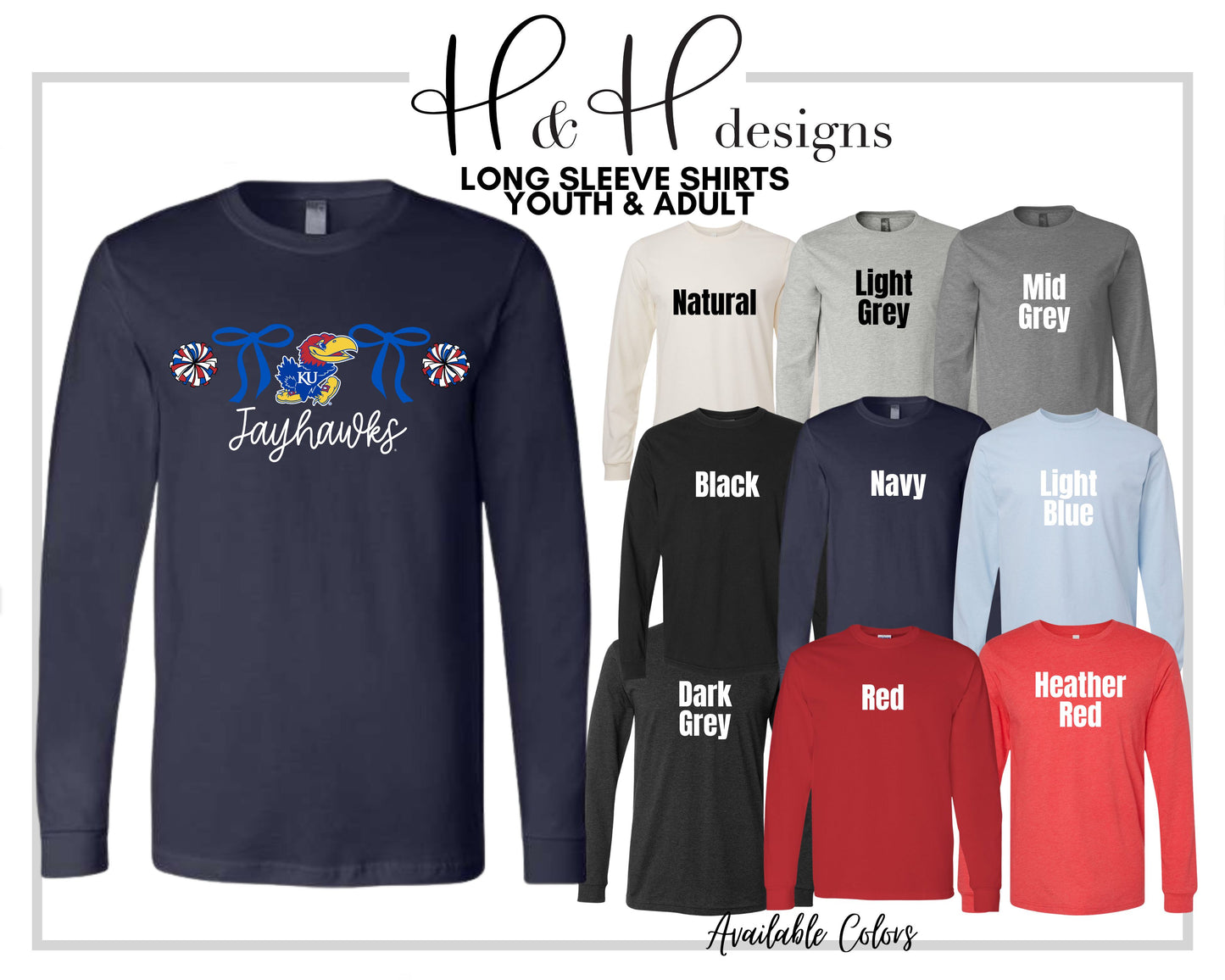 Jayhawks Coquette Pom Poms Bows ~ Licensed Apparel ~ HHKU165