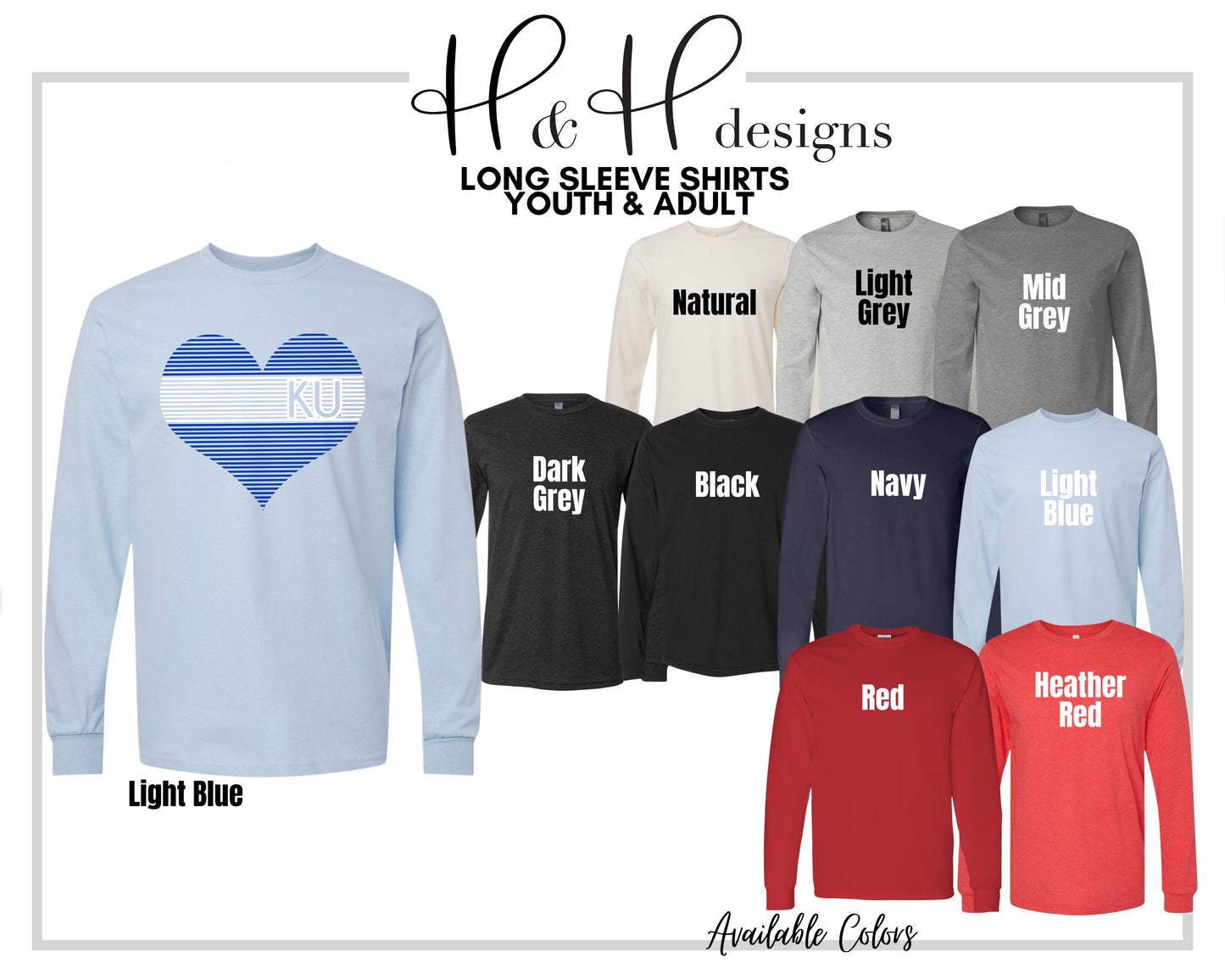 Blue KU lined heart   ~ Licensed Apparel ~ HHKU114