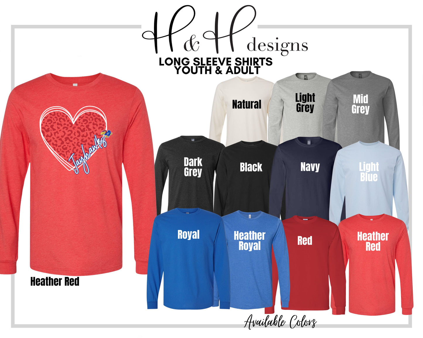 Jayhawks Red Leopard Heart  ~ Licensed Apparel ~ HHKU123