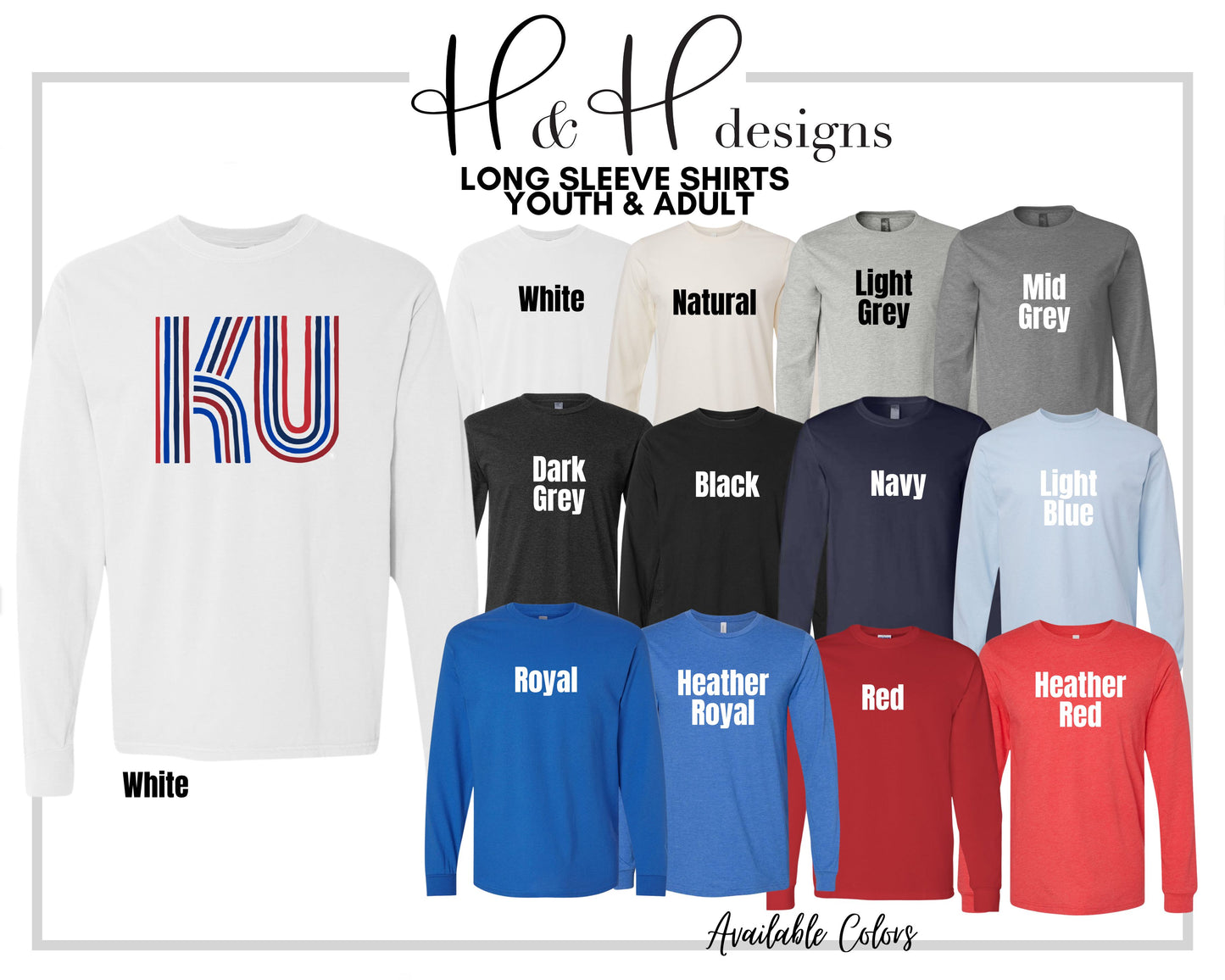 KU Lined Initials - Red & blue~ Licensed Apparel ~ HHKU122