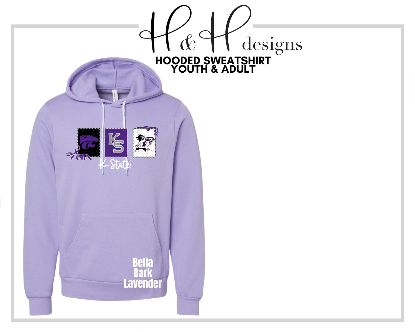 K-State Stamps and Bows for Dark Lavender ~ Licensed Apparel ~ HHKSU198