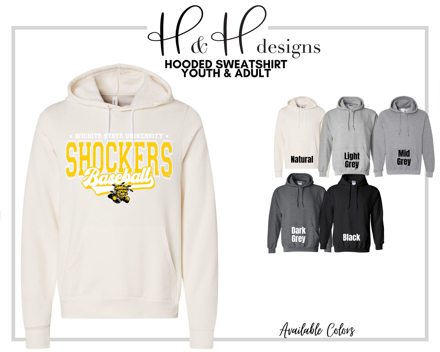 Wichita State Shockers Baseball Distressed Retro Script ~ Licensed Apparel ~ HHWSU133