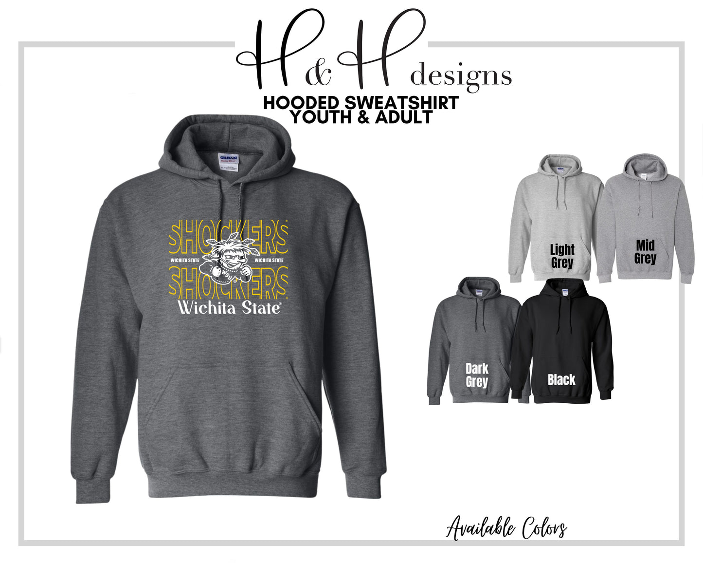 Wichita State Shockers Hallow Outline ~ Licensed Apparel ~ HHWSU130