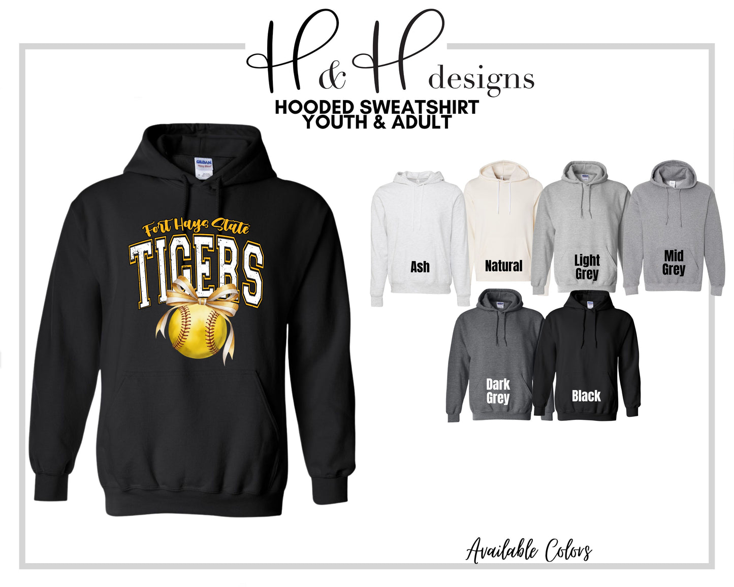 Fort Hays State Tigers Softball Block Bow ~ Licensed Apparel ~ HHFHSU136