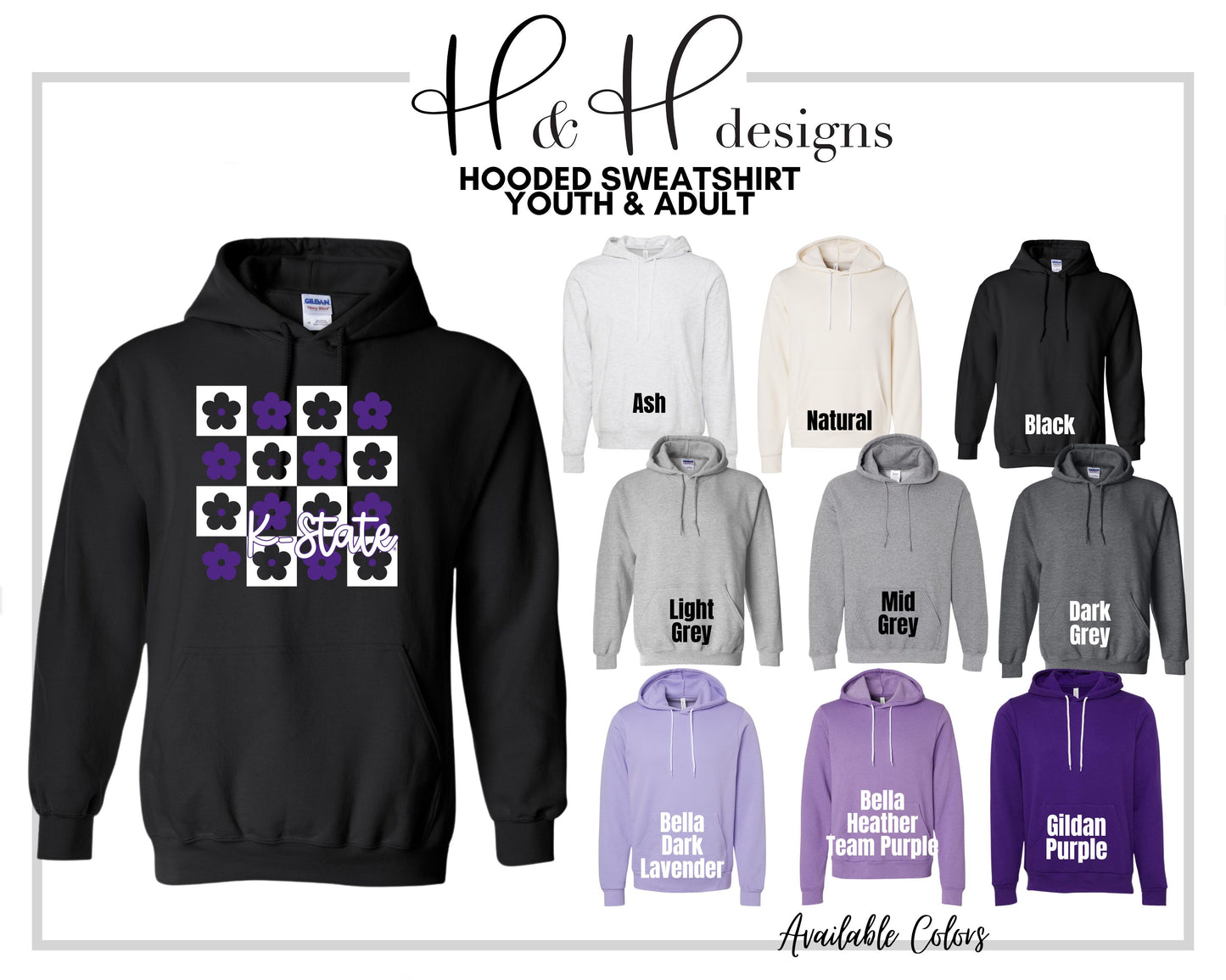 Purple & White K-State Daisy Block ~ HHKSU153 ~ Licensed K-State Apparel