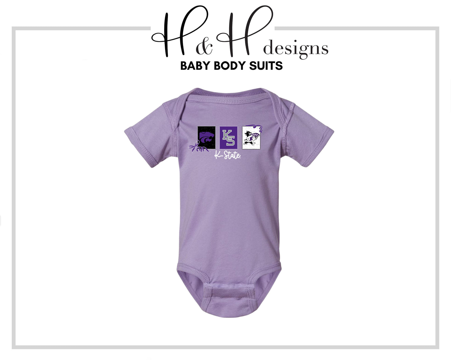 K-State Stamps and Bows for Dark Lavender ~ Licensed Apparel ~ HHKSU198
